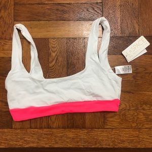 L*SPACE White and Pink Bikini Top. Medium.